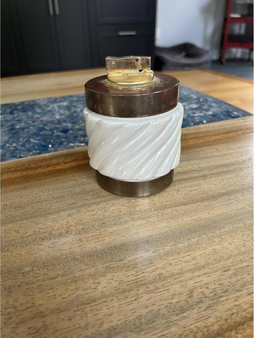 Tommaso Barbi Brass & Ceramic Lighter 70s Italian Design